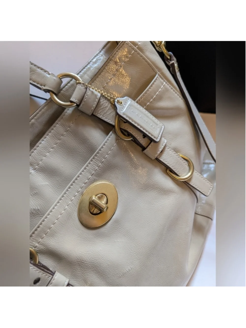 Coach Chelsea Taupe Grey Patent Leather Large Tote Satchel Shoulder Bag F14022
